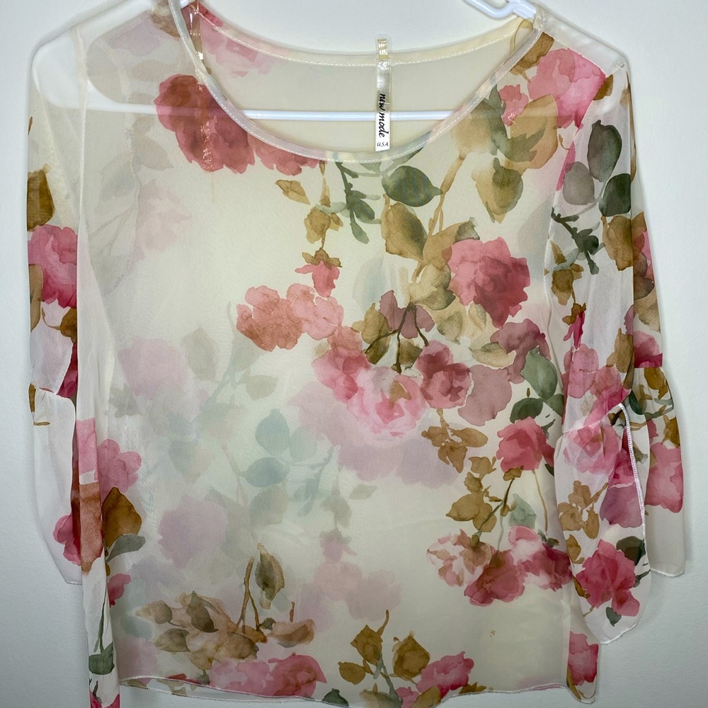 Sheer Floral Blouse New Mode USA